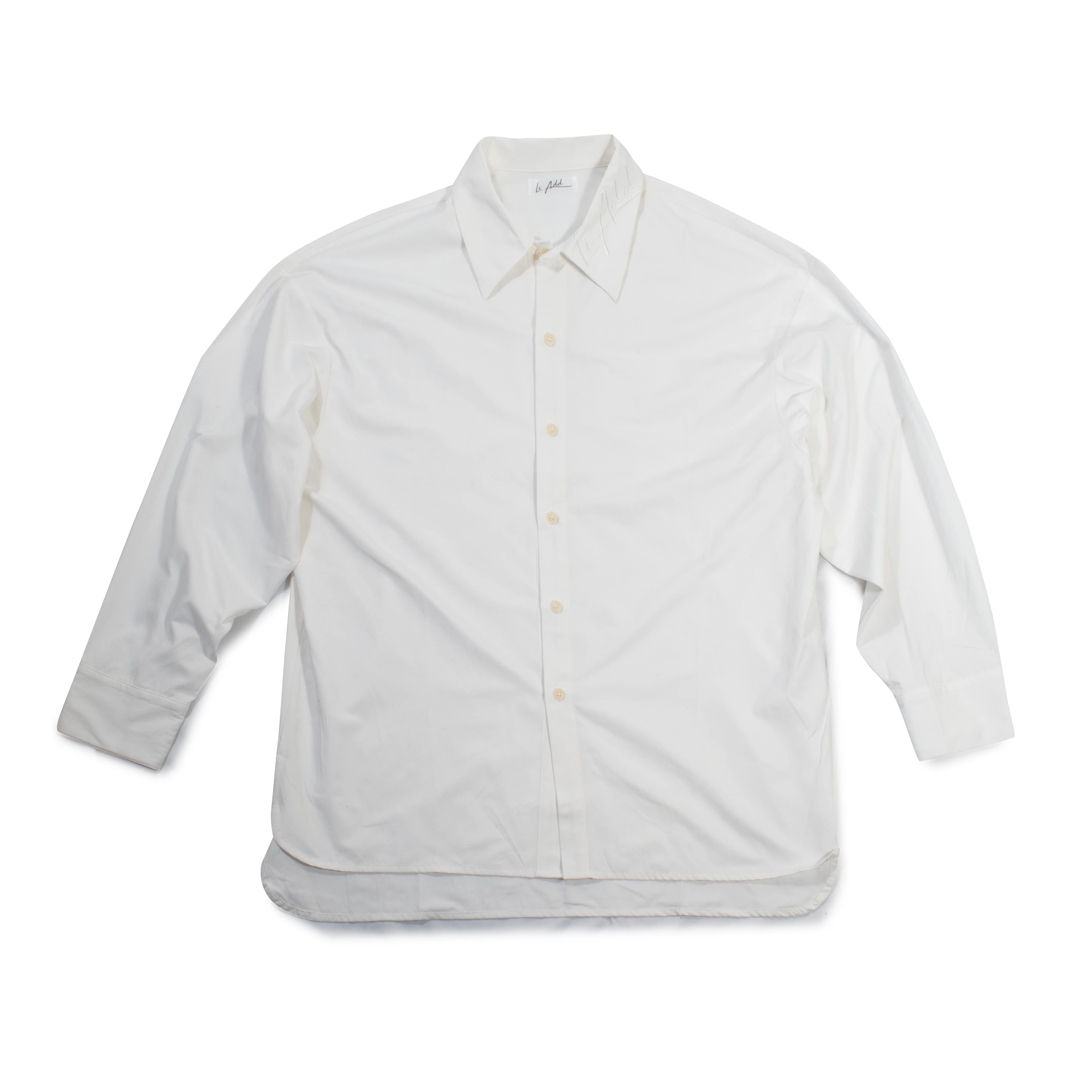 襟元刺繍ロゴ長袖シャツ ホワイト